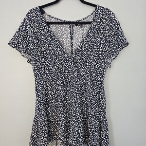 Navy and White Floral Women's Top